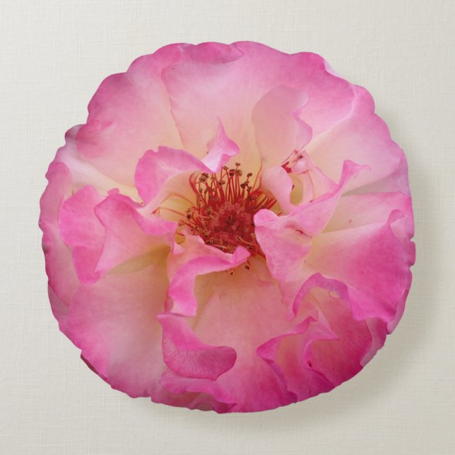 Rosa Roserundes Throw-Kissen Rundes Kissen (Vorderseite)