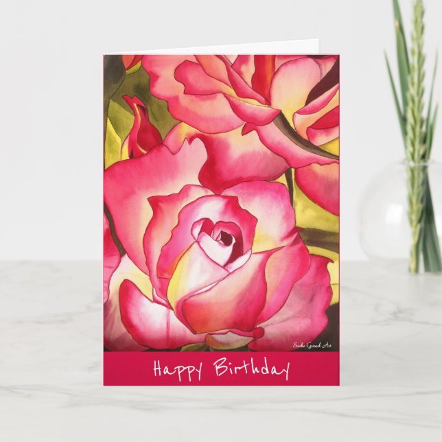 Rosa Roses Aquarell Blume Karte (Vorderseite)