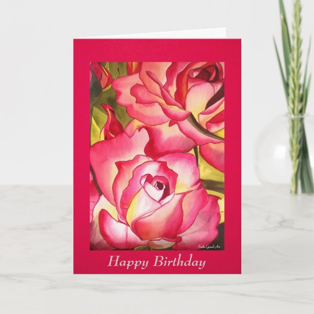 Rosa Roses Aquarell Blume Karte (Vorderseite)