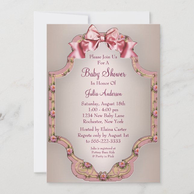Rosa Roses Baby Girl Dusche Einladungen (Vorderseite)