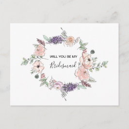 Rosa Roses Blumengarland BRIDESMAID Einladungspostkarte