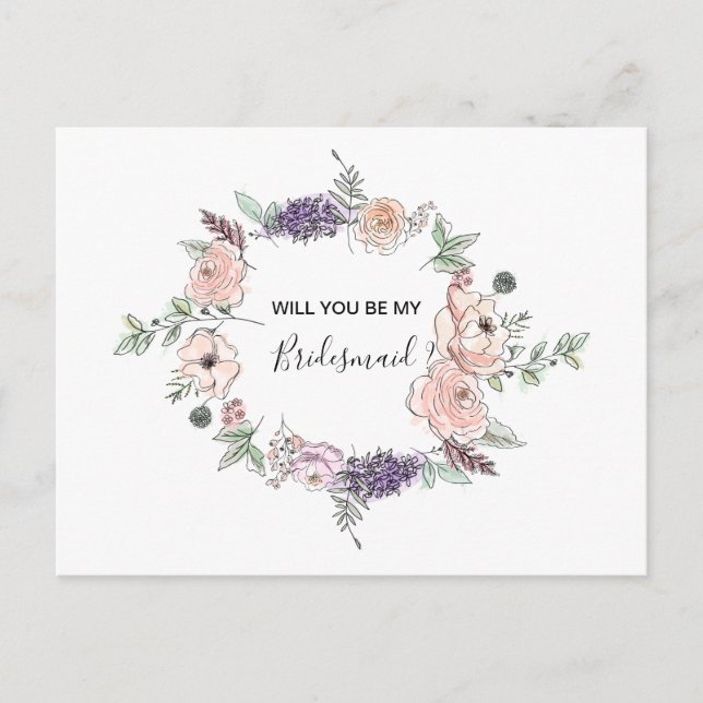 Rosa Roses Blumengarland BRIDESMAID Einladungspostkarte (Vorderseite)