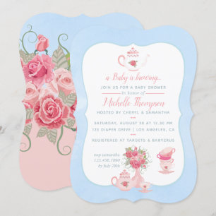 Rosa Roses Blumentee Party Kinderdusche Einladung