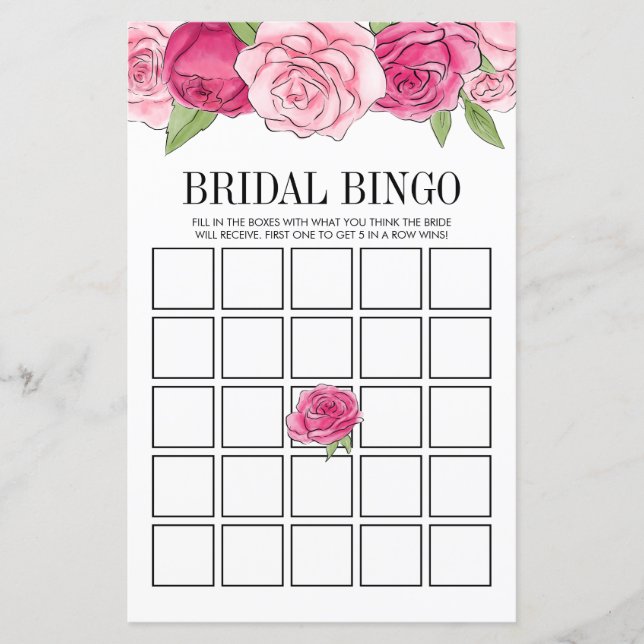Rosa Roses Brautparty Bingo Game Card (Vorderseite)