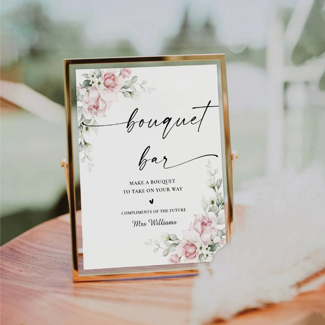 Rosa Roses Brautparty Bouquet Bar Sign Sockelschild (Von Creator hochgeladen)
