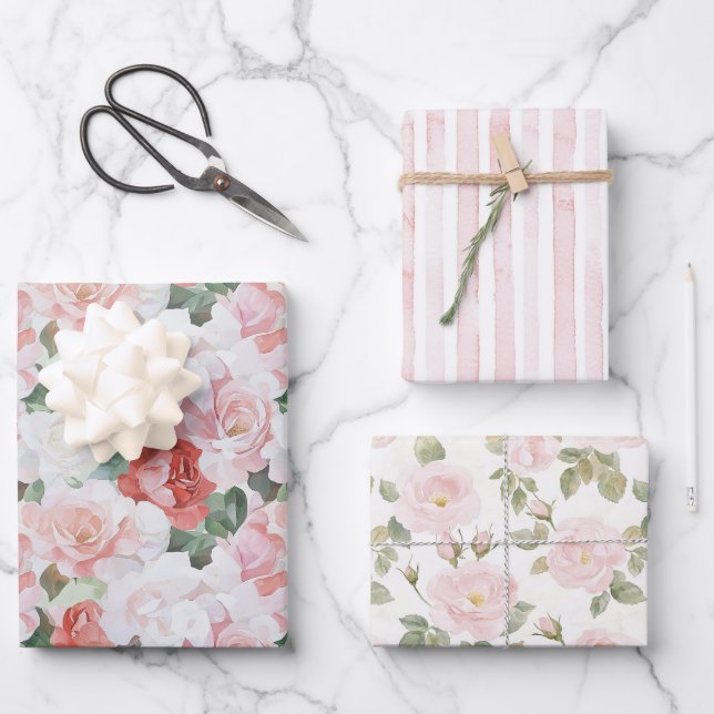 Rosa Roses Brautparty Geschenkpapier Set (Vorderseite)