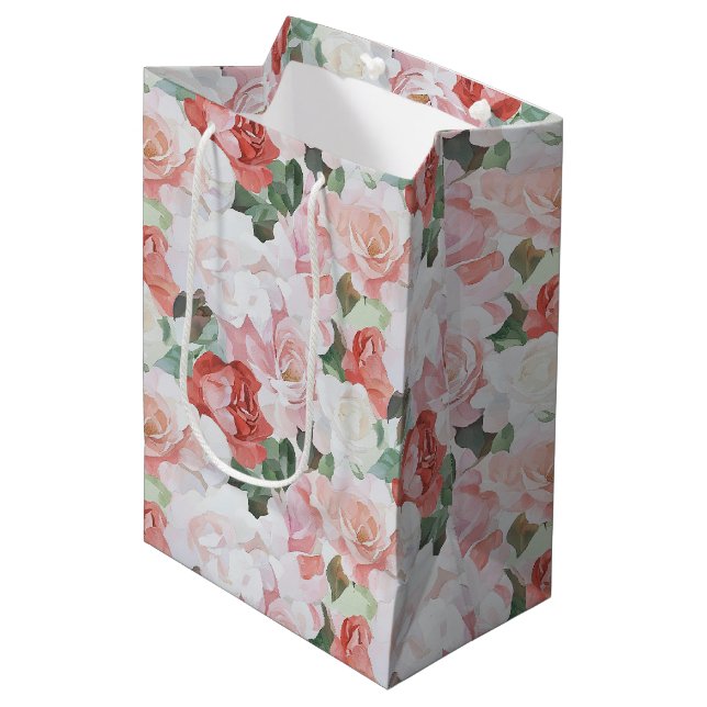 Rosa Roses Brautparty Mittlere Geschenktüte (Vorderseite Schrägansicht)