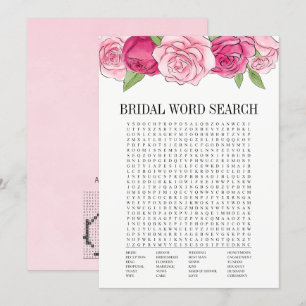 Rosa Roses Brautparty Word Search Game Card Einladung