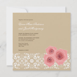 Rosa Roses Damask Lace Hochzeit Einladung & Empfan