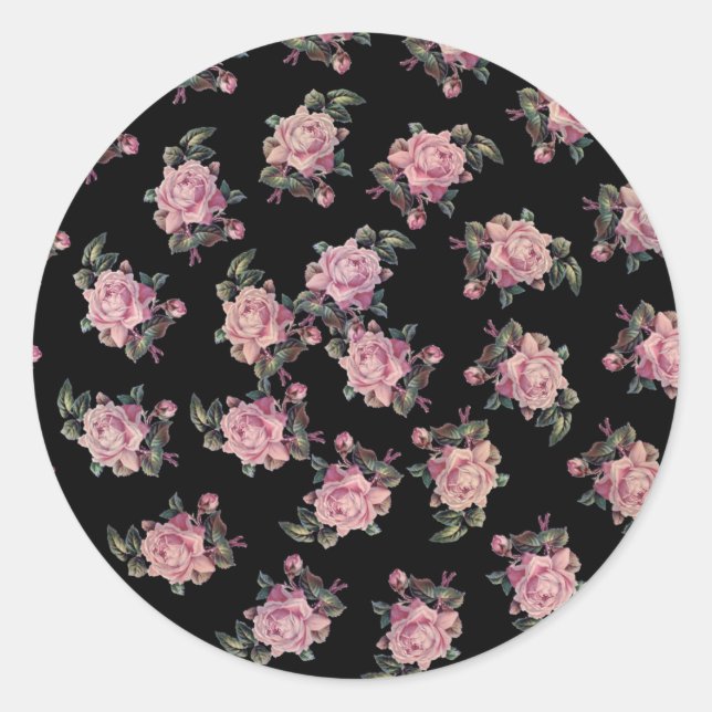Rosa Roses Dark Floral Pattern Shabby Chic Party Runder Aufkleber (Vorderseite)