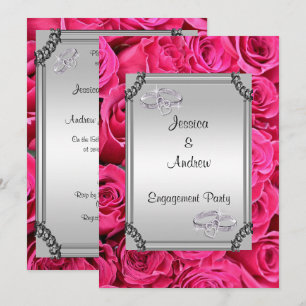 Rosa Roses & Diamond Wedding Rings Verlobung Einladung