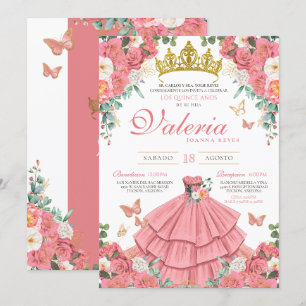 Rosa Roses Elegante Prinzessin Butterfly Quinceane Einladung