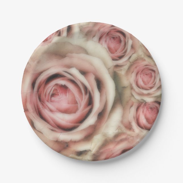 Rosa Roses Elegantes Brautparty Party Pappteller (Vorderseite)