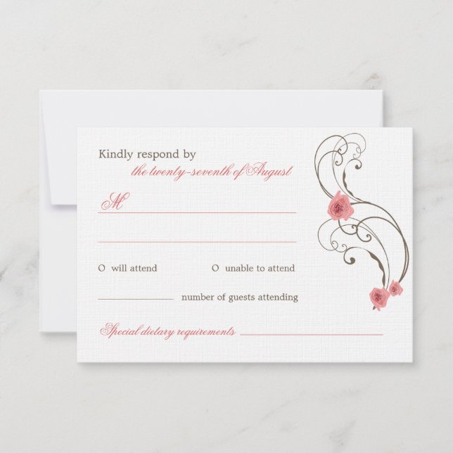 Rosa Roses Fleur Elegante Wedding RSVP Card (Vorderseite)