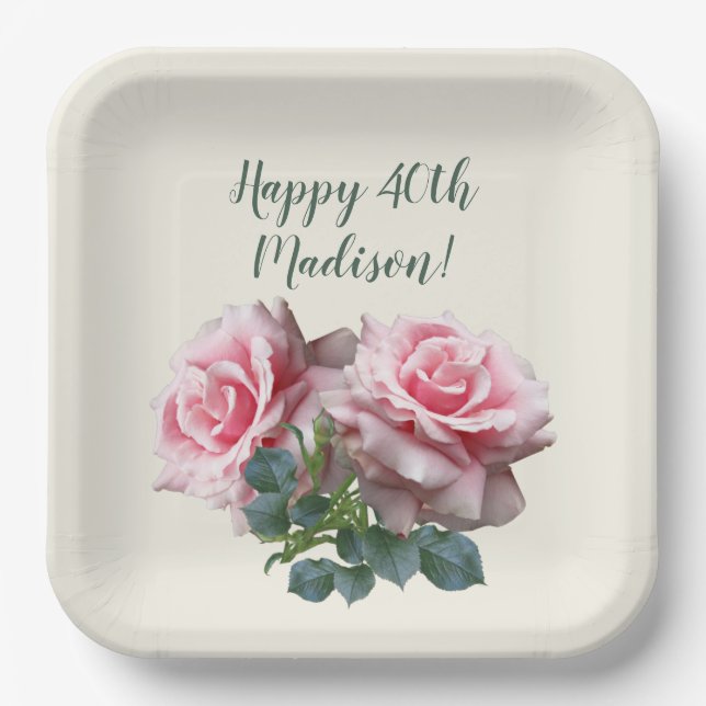 Rosa Roses Geburtstagsparty Pappteller (Vorderseite)