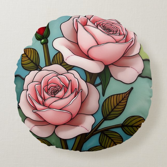 Rosa Roses gestanztes Glas Rundes Kissen (Vorderseite)
