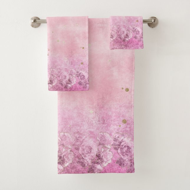 Rosa Roses Grunge Damask - Badetuch Set (Insitu)