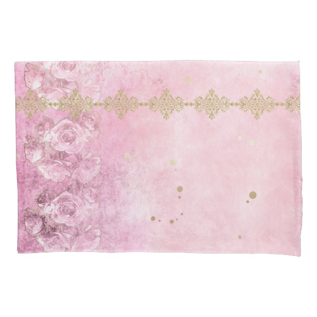 Rosa Roses Grunge Damask - Pillowcase Kissenbezug (Vorderseite)