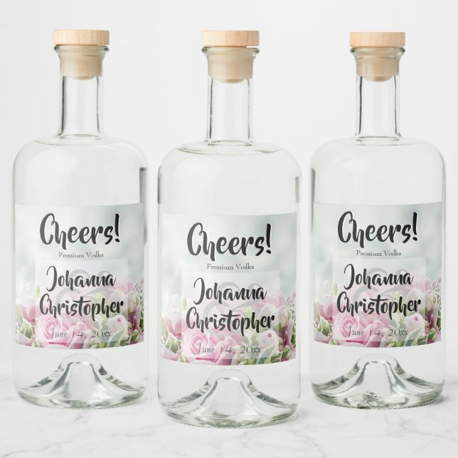 Rosa Roses Hochzeitklammer Flasche Etikett (Flaschen)