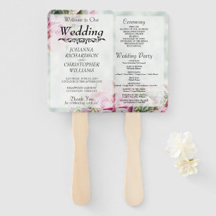 Rosa Roses Hochzeitsfans mit Programm Fächer