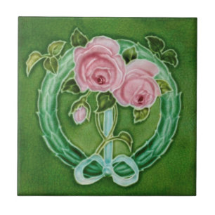 Rosa Roses Majolica Imitate Relief Repro Antiquit Fliese