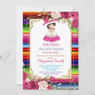 Rosa Roses mexikanische Fiesta Babydusche Einladung
