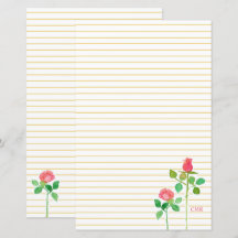 Rosa Roses Monogram Letter Writing Stationery