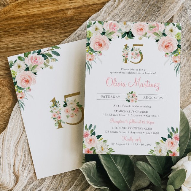 Rosa Roses Quinceañera Geburtstag Einladung Blush (Von Creator hochgeladen)