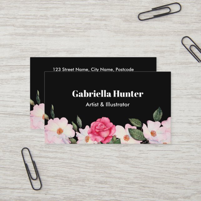 Rosa Roses Roses Ballerina Schwarz Visitenkarte (Vorderseite/Rückseite Beispiel)