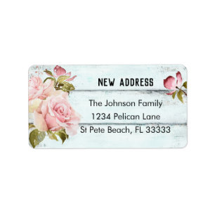 Rosa Roses Rustic Aqua Fence Neue Adresse Adressaufkleber
