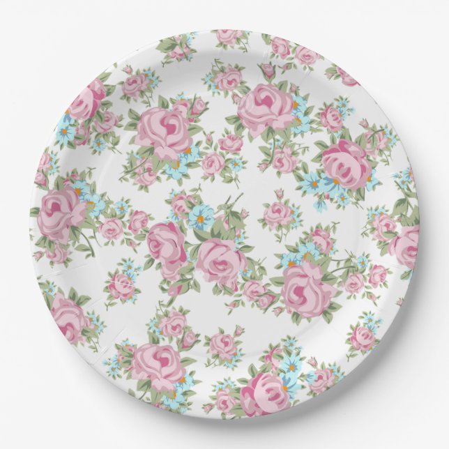Rosa Roses Shabby Vintag Chic Antique Pappteller (Vorderseite)