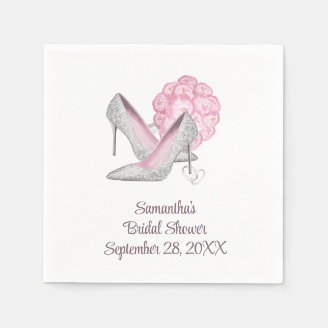 Rosa Roses Silver Heelses Glam Brautparty Serviette (Vorderseite)