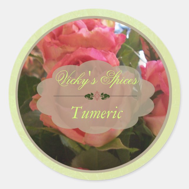 Rosa Roses Spice Jar Labels B Runder Aufkleber (Vorderseite)