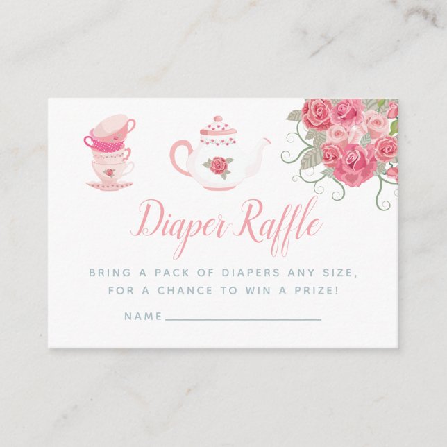 Rosa Roses Tea Party Kinderdusche Windelwanne Wind Begleitkarte (Vorderseite)