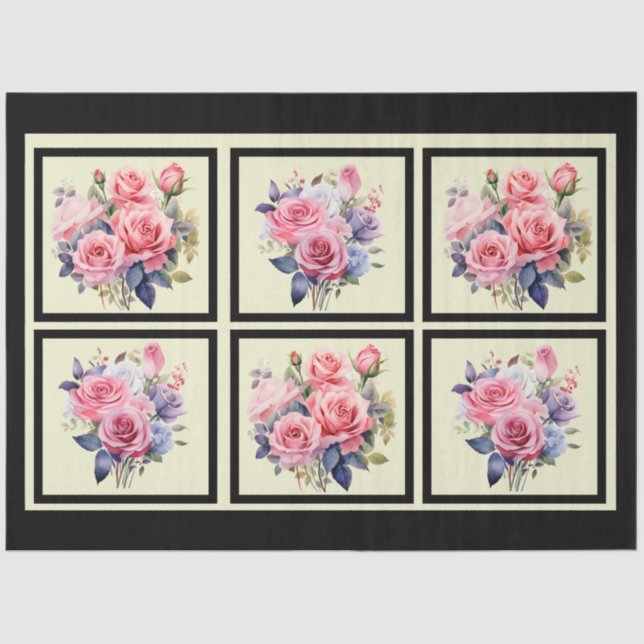 Rosa Roses Tiled Decoupage Seidenpapier (Vorderseite)