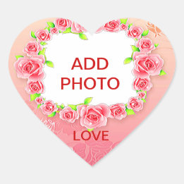 Rosa Roses Valentine Fügen Sie Ihr Foto hinzu Herz-Aufkleber