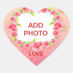 Rosa Roses Valentine Fügen Sie Ihr Foto hinzu Herz-Aufkleber