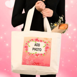 Rosa Roses Valentine Fügen Sie Ihr Foto hinzu Jumbo Stoffbeutel