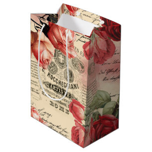 Rosa Roses Vintag Ephemera Mittlere Geschenktüte