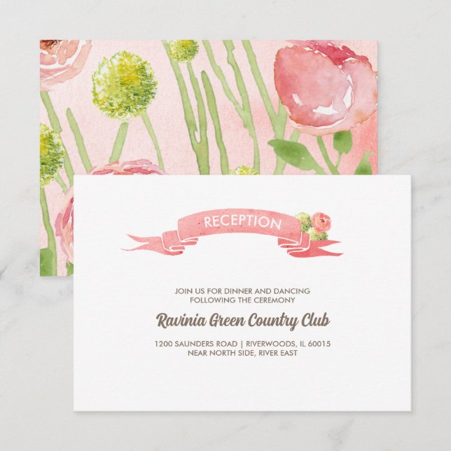 Rosa Roses Watercolor Hochzeitskarte RSVP Karte (Vorne/Hinten)