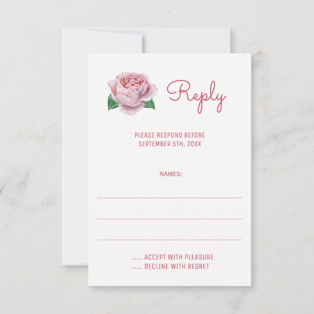 Rosa Roses Watercolor Hochzeitskarten RSVP Karte (Vorderseite)
