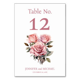 Rosa Roses Watercolor Hochzeitsstimmung Tischnumme Tischnummer
