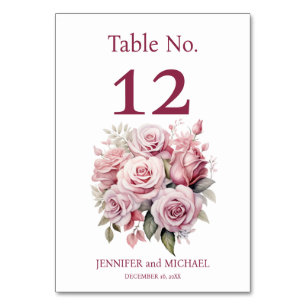Rosa Roses Watercolor Hochzeitsstimmung Tischnumme Tischnummer