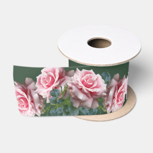 Rosa Roses Wide Wedding Dark Green Ribbon Satinband
