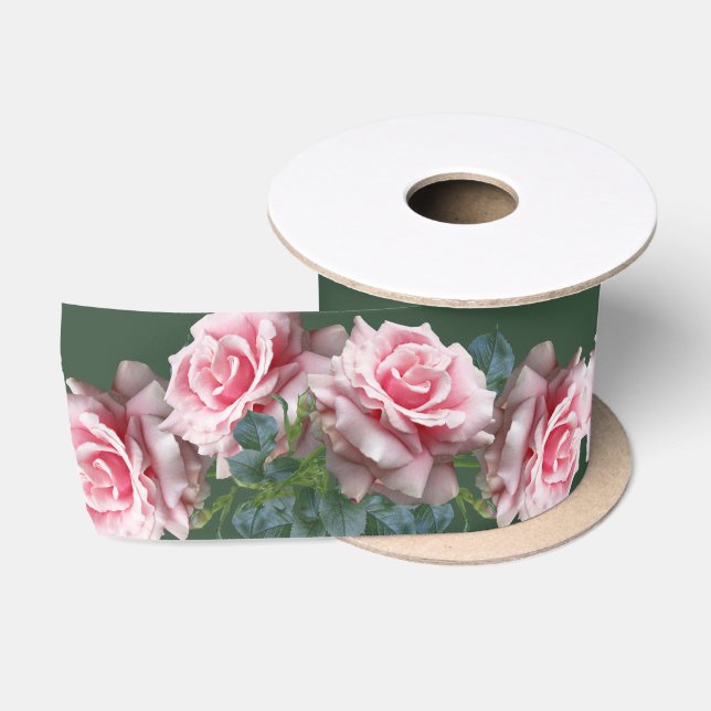 Rosa Roses Wide Wedding Dark Green Ribbon Satinband (Spule)