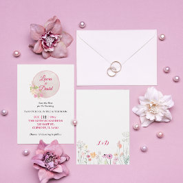 Rosa Roses Wreath Wedding Einladung