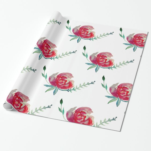 Rosa Rosewatercolor-Kunst-Verpackungs-Papier Geschenkpapier (Ungerollt)