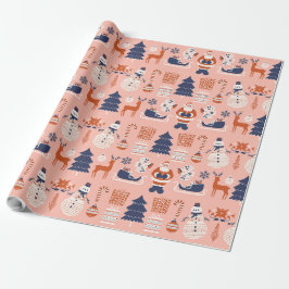 Rosa Rot Blau Illustratives Modernes Weihnachten Geschenkpapier