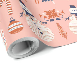 Rosa Rot Blau Illustratives Modernes Weihnachten  Geschenkpapier