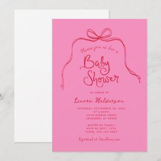 Rosa Rot fett einfache Bow Baby Dusche Einladung